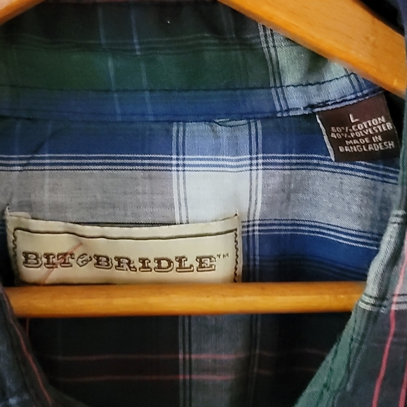 Bit & Bridle Wester Button Down Sz L 60/40 Blend - Picture 4 of 5